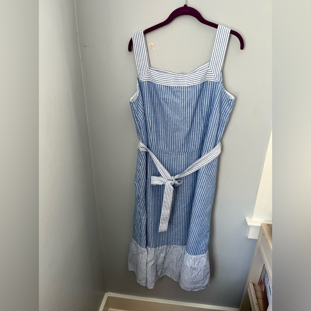 Talbots Blue and White Square Neck Midi Sundress